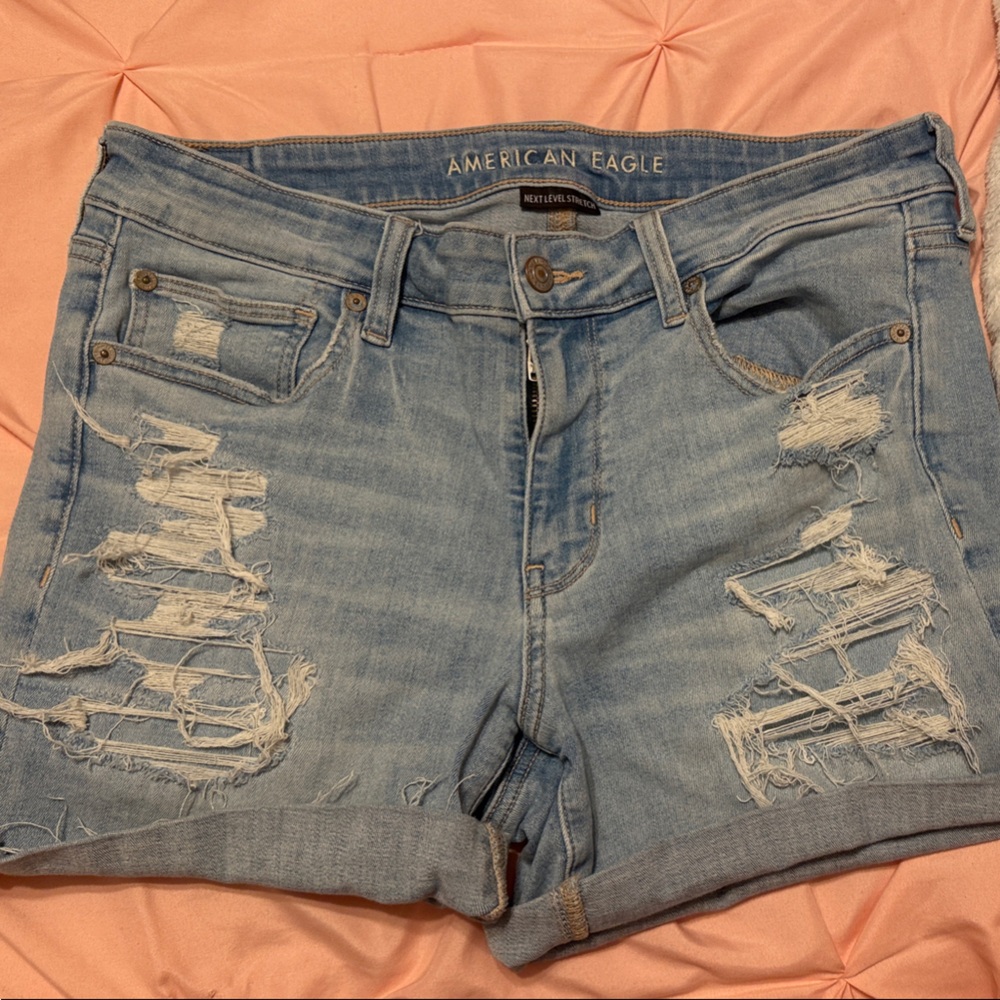 American Eagle Outfitters Light Blue Distressed Jean Shorts